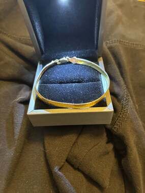 925 Sterling Silver 18K Gold Plated 4.5mm Flexible Flat Herringbone Chain Bracel